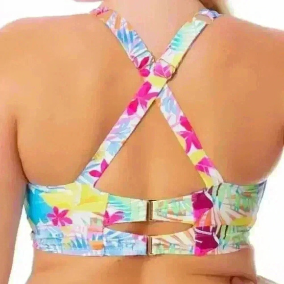 California Waves Hibiscus Paradise Multicolor Bikini Top 2X 20/22 - Picture 2 of 8